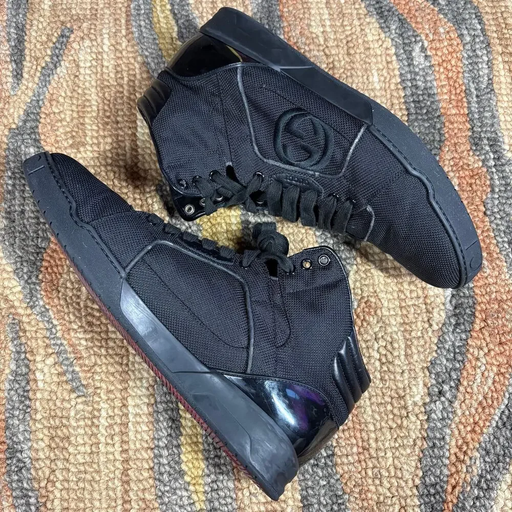GUCCI Hi Top Black Nylon & Leather Men 10.5 US Retail $900‎ Preowned No Box
